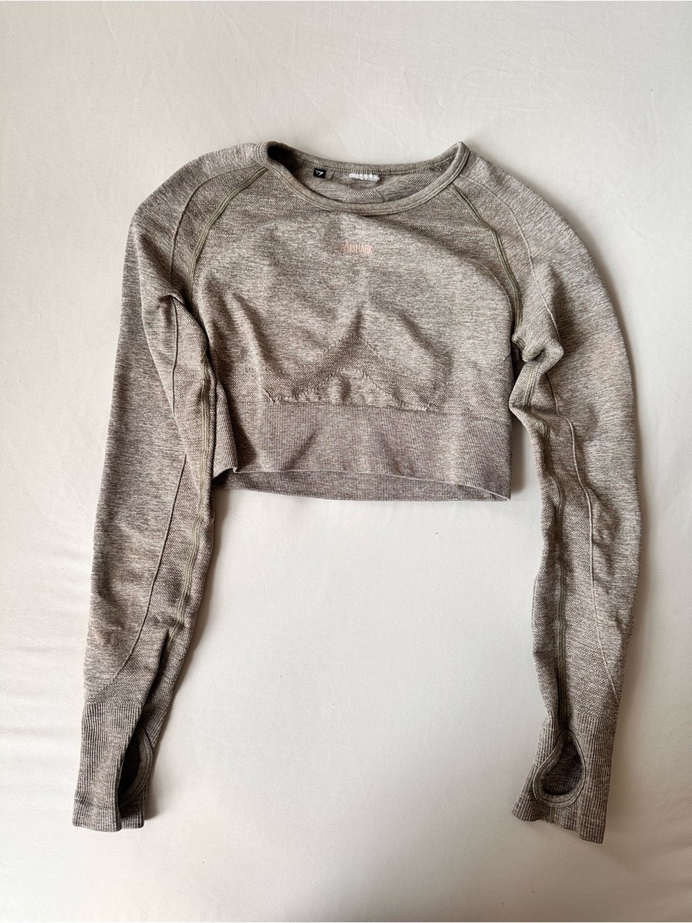 Gymshark Taupe Heather Cropped Long Sleeve Top